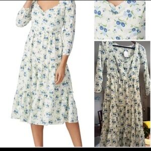 Sweet Baby Jamie Womens Cream Floral Sweetheart Neck Midi A Line Dress Sz XS